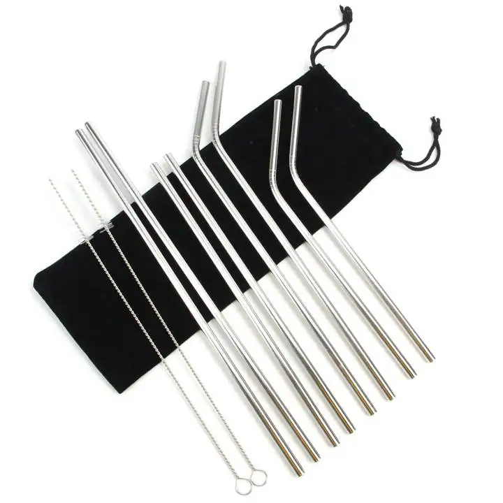 

Stainless Steel Straw with cleaning brush and pouch bag, 4+2 set Straight and Bent Stainless Steel Drinking Straw, Metal/gold/black