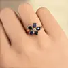 Solitaire Diamond Blue Sapphire Gemstone 18k Gold Flower Ring