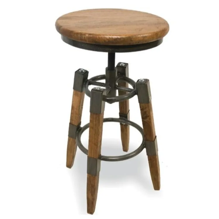 Industrial & Vintage Solid Mango Wood & Iron Metal Height Adjustable