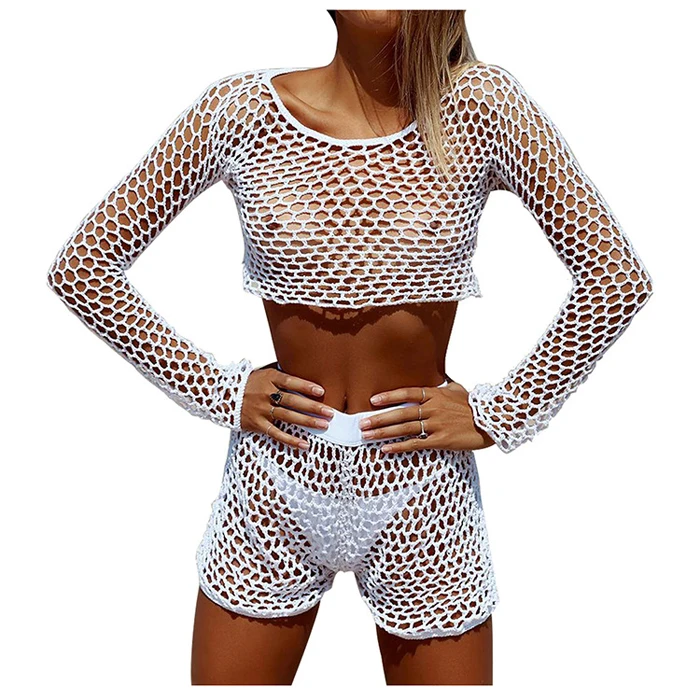 

Halter Two PIece Beachwear Woman Beach Dress Lace Transparent Sexy Cover Up