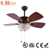 Decorative 36 inch 5 Blades Pull Chain Control Crystal Ceiling Fans With Light For Bedroom/ Restaurant