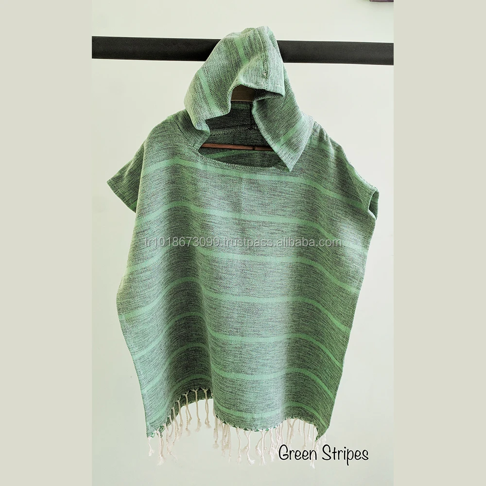 Pestemal Towel Poncho For Kids Brown Milky Beige Stripes Pnctrybmlky