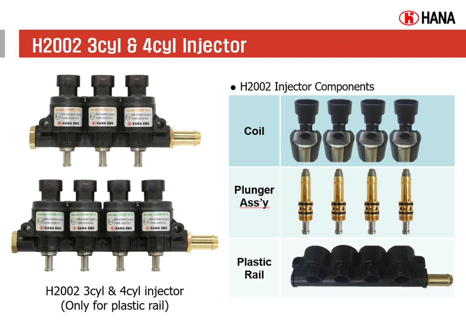 Hana Highdurability H2002 3cyl & 4cyl Cng/lpg Gas Fuel Rail Injector