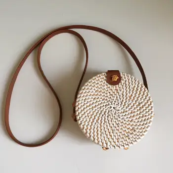 white rattan bag round