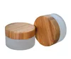 Fancy 10g 20g 30g 50g frosted glass cream jar wooden lid, sample bamboo glass cosmetic jar container