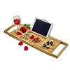 Extendable Bamboo Wood Bath Tray With Adjustable Bookrack And Wine Glass Holder