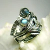 Labradorite Round 2 Stone Cabochon Casting 925 Solid Sterling Silver Ring