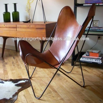 Erfly Chair With Leather Cover In Iron Frame Metal Erfly Chair With Leather Cover In