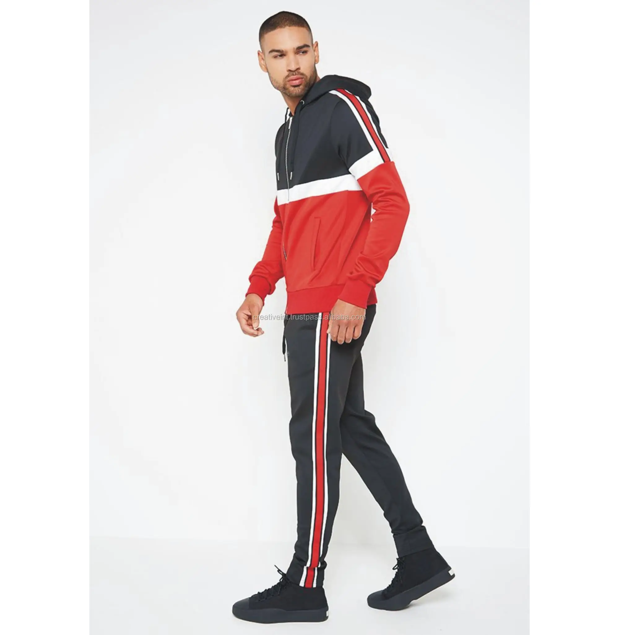 Wholesale Custom Fitted Gym White Stripe Tracksuit Splice Color Jogging ...