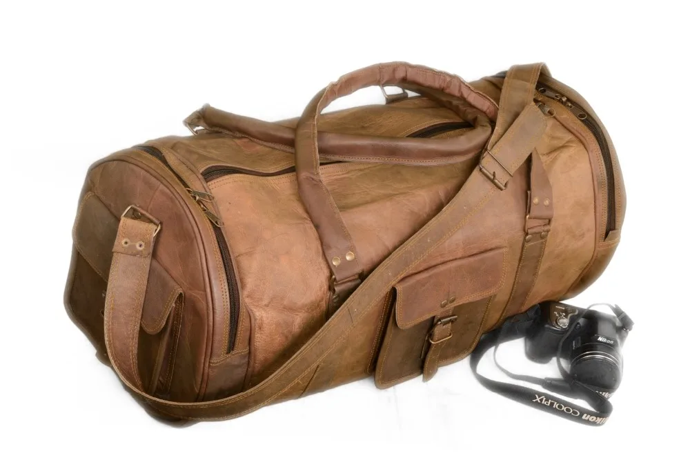 
Luxury Black leather travel duffle bag vintage leather weekender mens duffel bag 