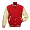 New Style of Wool Varsity Letterman Bomber Red Baseball jacket- Original cream leather sleeves