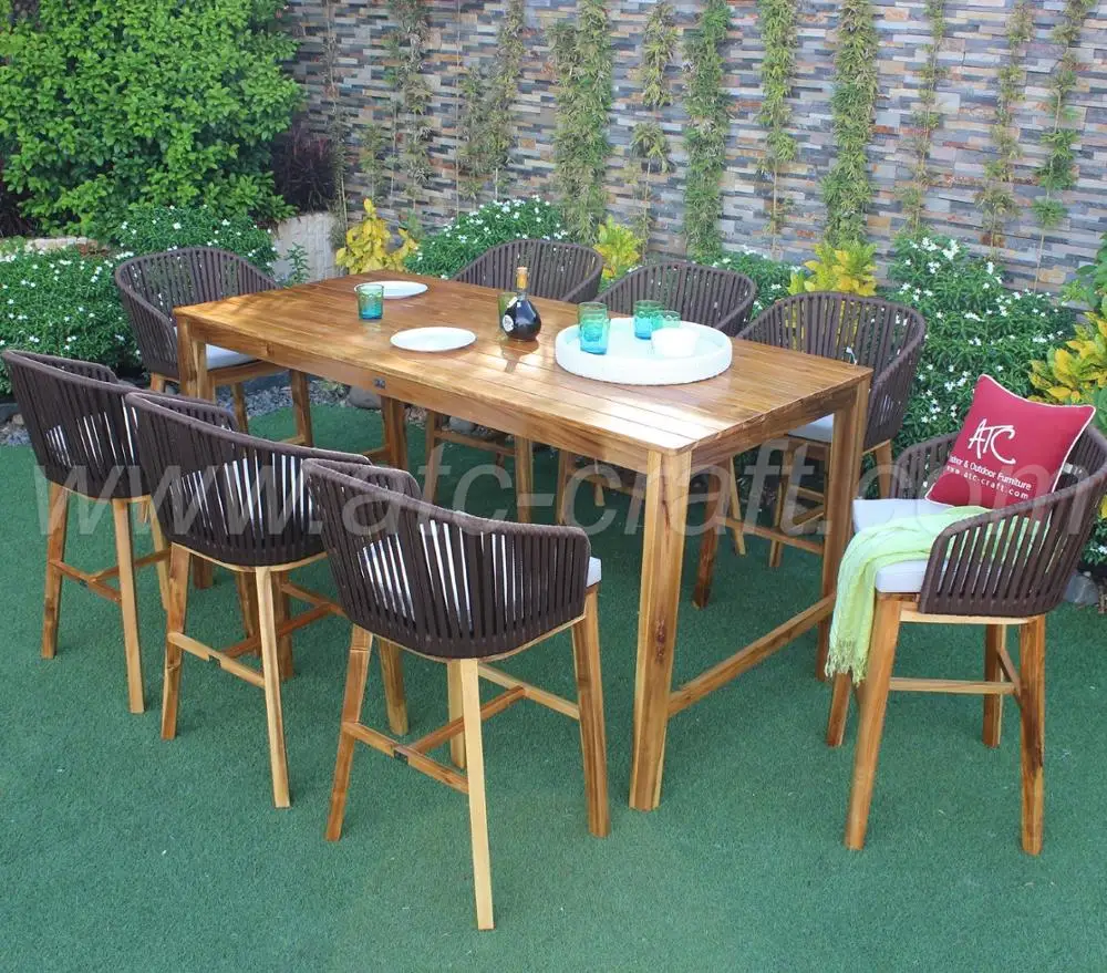 Winter Trend Wicker Pe Rattan Bar Set 2 Chairs And Acacia Wooden