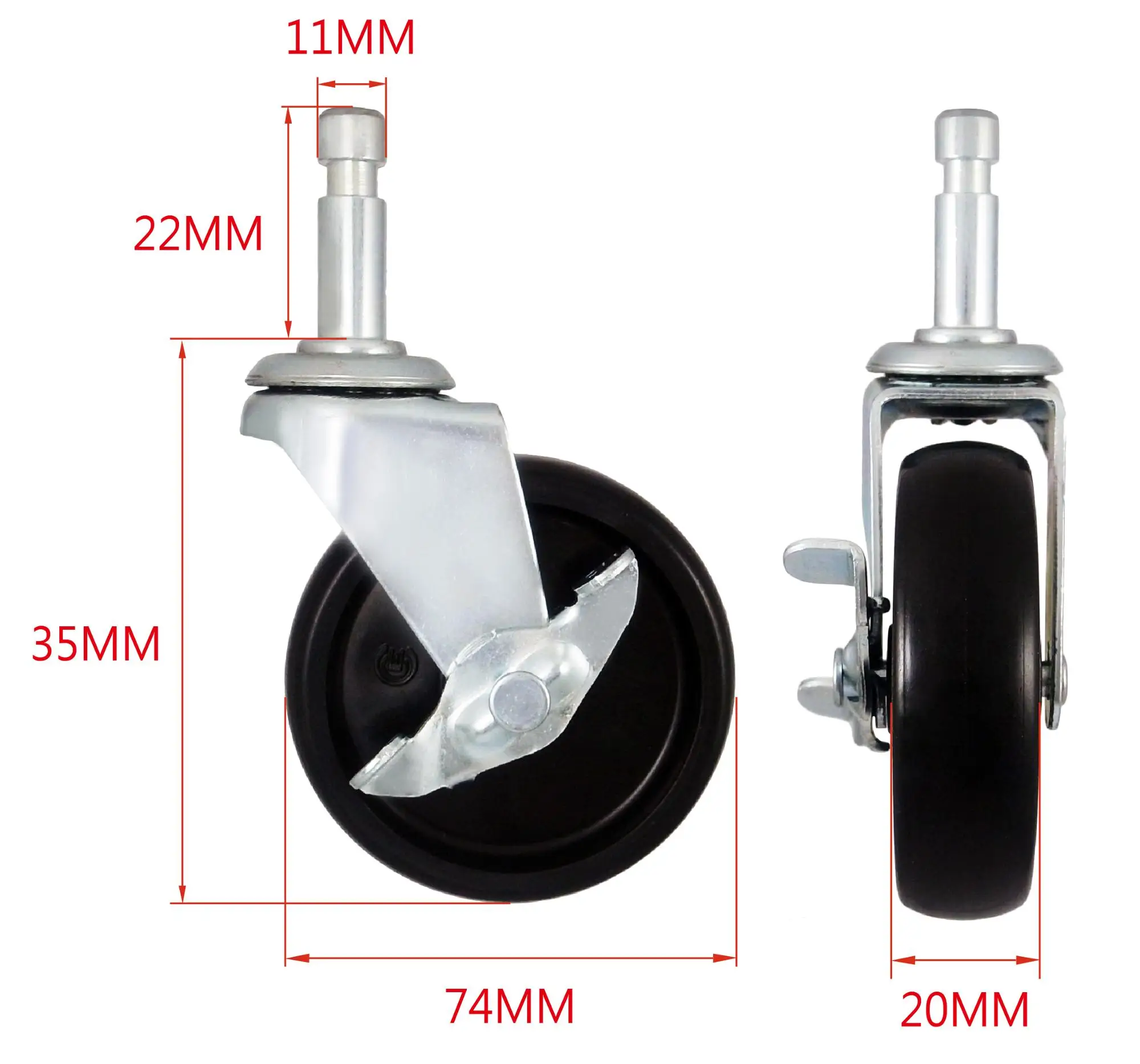 3 Caster Wheels With Stem Combo In Bulk Pack