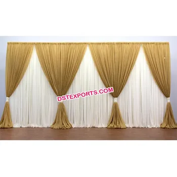 White Golden Wedding Mandap Backdrop Pleated Stage Embroidered Curtains Backdrops Colourful Embrodried Product On Alibaba Golden Wedding Mandap Backdrop