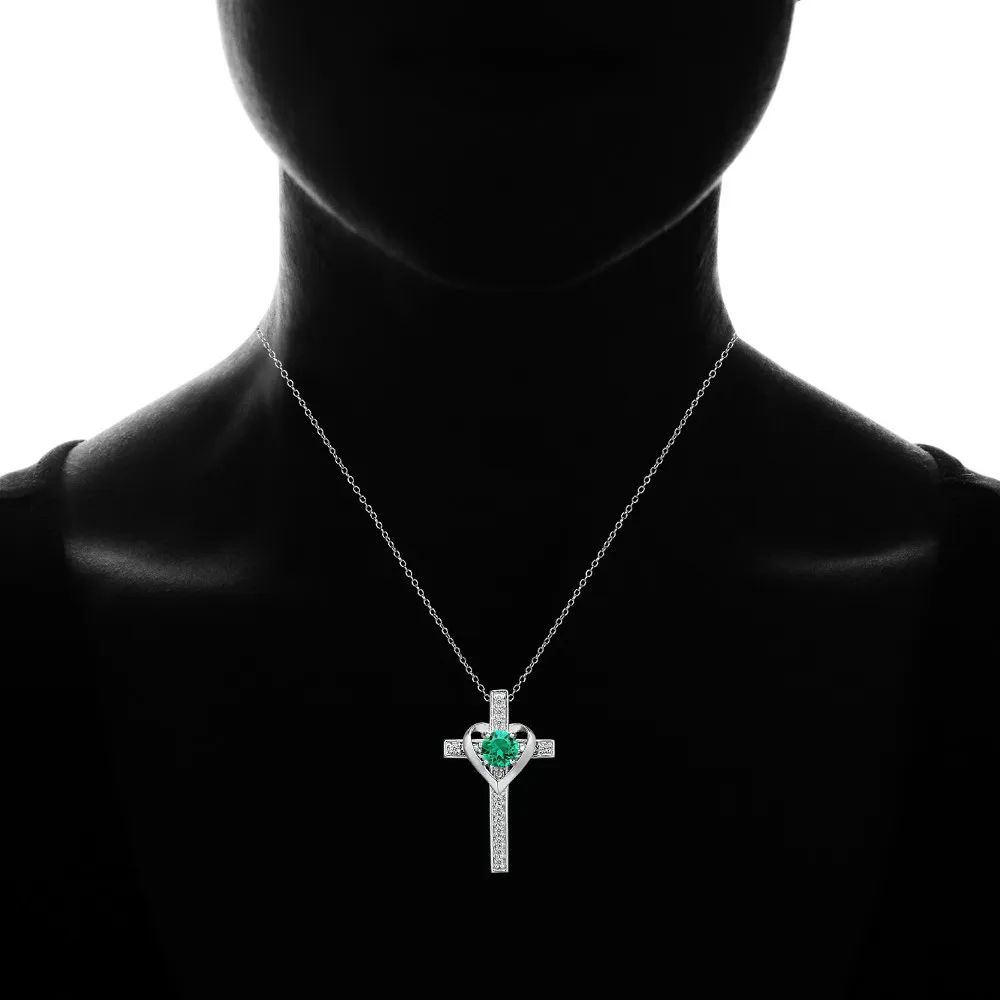 Teens or Women Sterling Silver Gem Cross Heart Pendant Necklace for Girls
