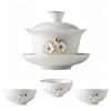 Negative Ions Gaiwan Cup Saucer Set Chinese Porcelain and White Ceramic Tea Cup Set