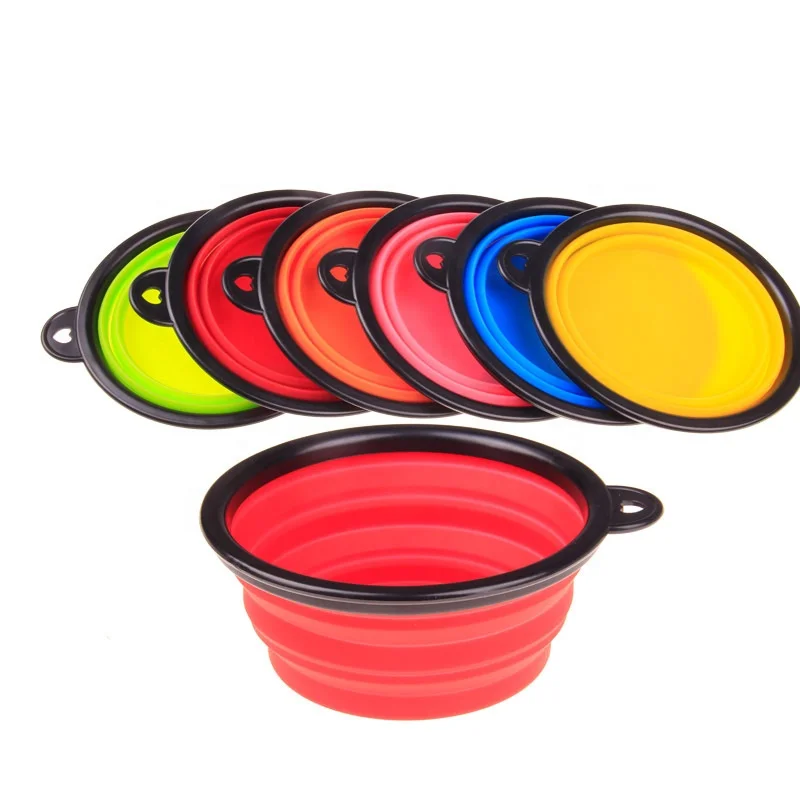 

Factory Wholesale Portable Colorful Collapsible Pet Dog Food Bowl Easy Carry Feeder and Drinking Silicone Dog Feeding Bowl, Red, green, yellow, blue, customized