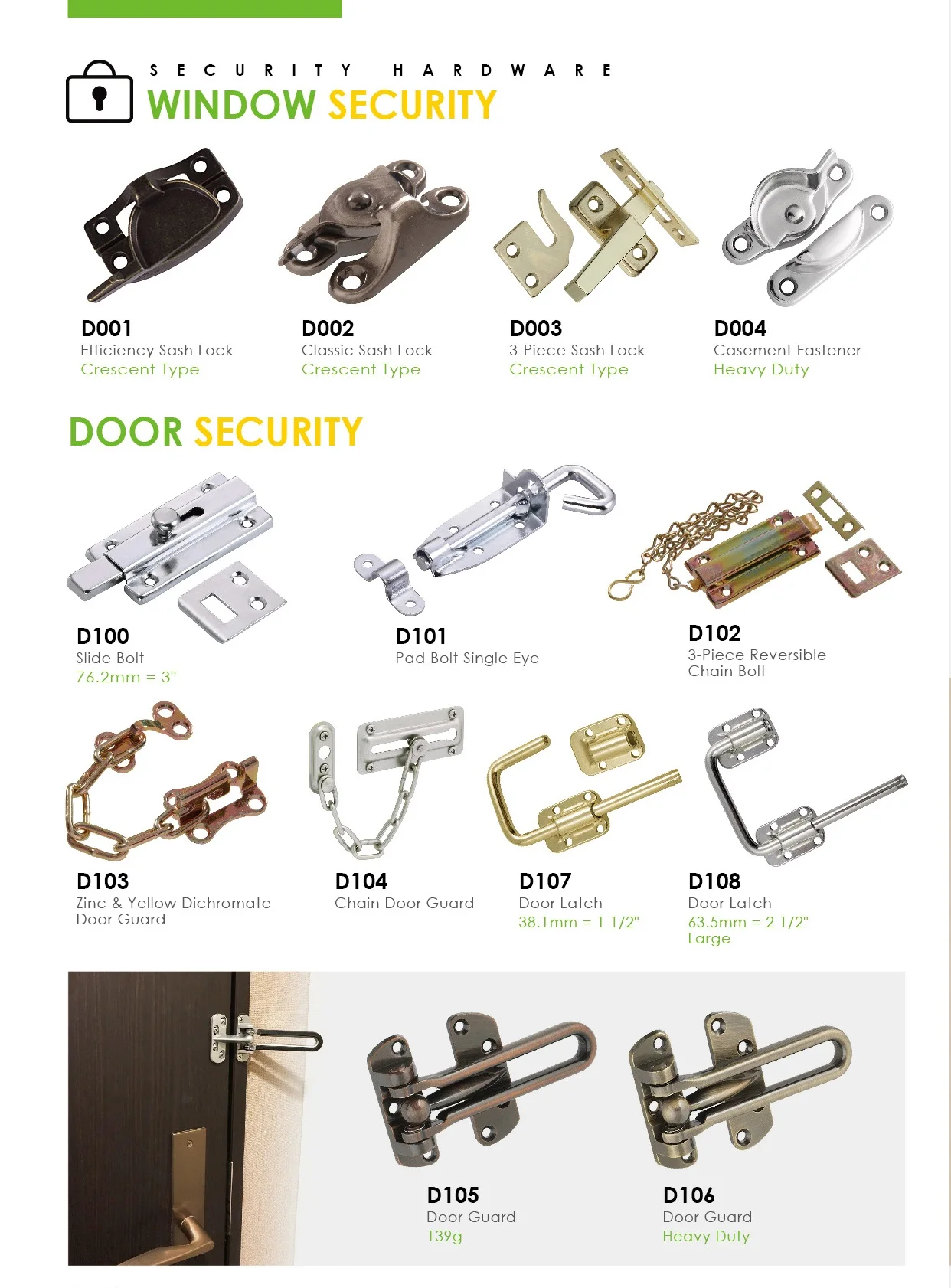 Security Self-Lock Solid Sliding Door Bolt Latch