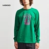 MGOO Heavy Thick Cotton Long Sleeve Green Color Custom Graphic Mens Tee