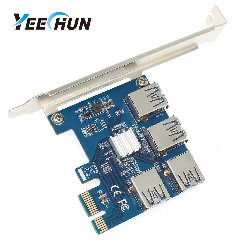 Fosa PCI-E to 4 Port PCI-E Extension Card PCI Express Riser Adapter USB3.0 for Mining