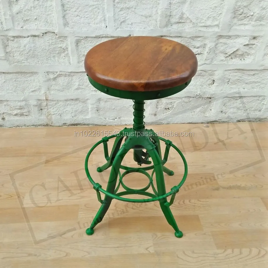 Industrial Leather Seat Bar Stools,Vintage Metal Bar Stools With