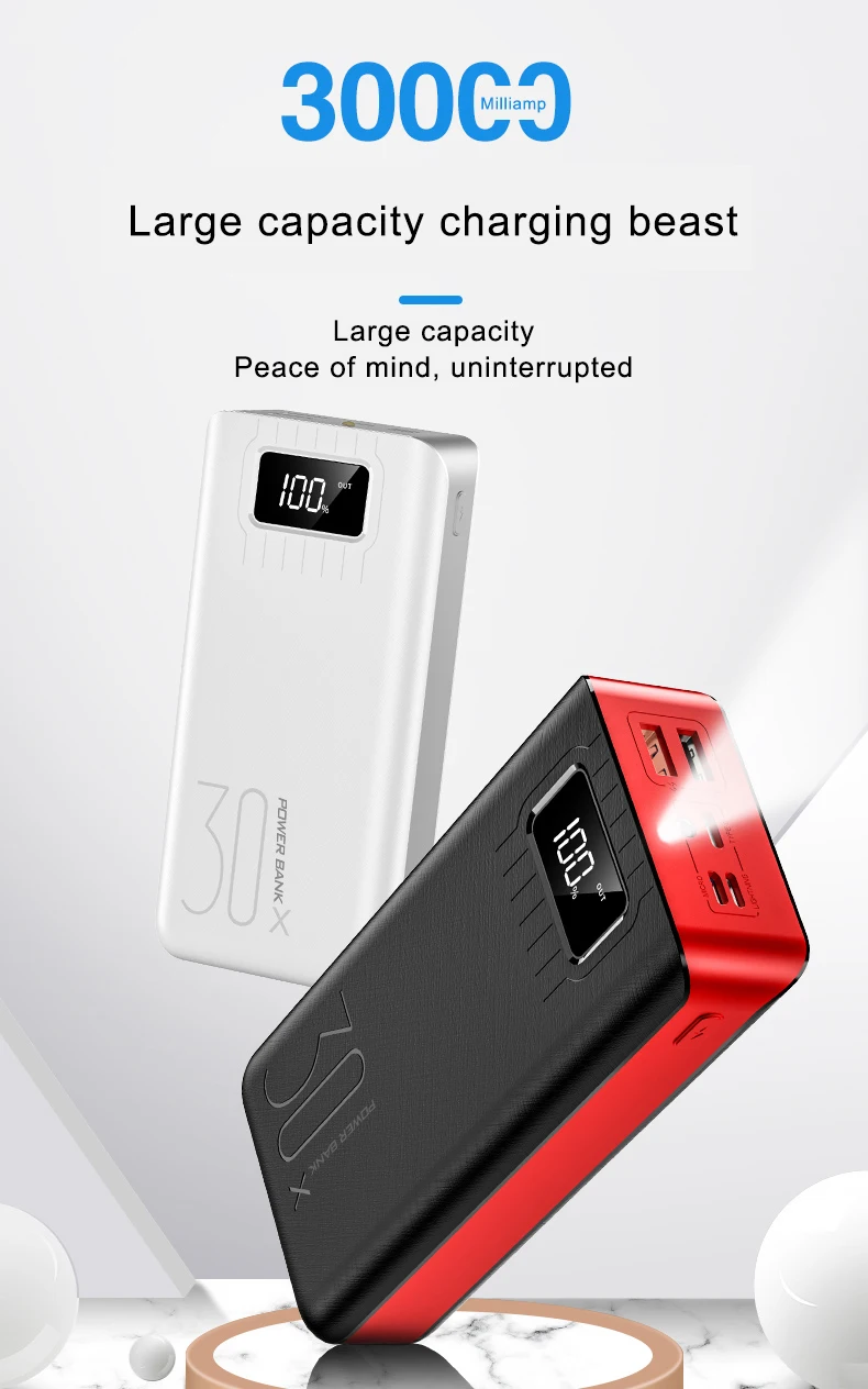 lager capacity 30000mah power bank LCD display 5 USB ports portable powerbank - ANKUX.COM