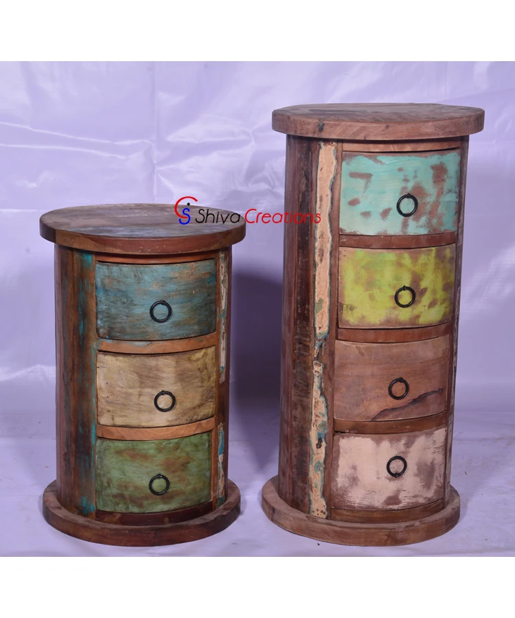 Reclaimed Recycled Wood Round Drum Chest Furniture Buy Recycled