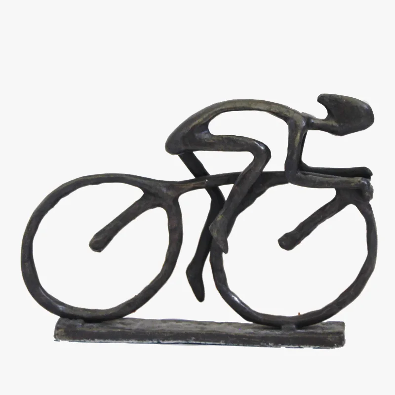 Metal cast iron bicycle cyclist sculpture for home decoration