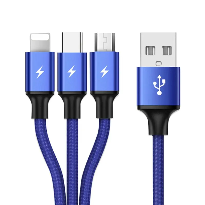 2019 For Samsung Universal Fast Charging Nylon Cord 3 IN 1 8Pin USB Type C Micro USB Cable For iPhone