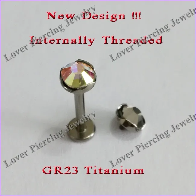[st080] Astm F 136 Gr 23 Titanium Labret Piercing Jewelry With Internally Threaded Top New
