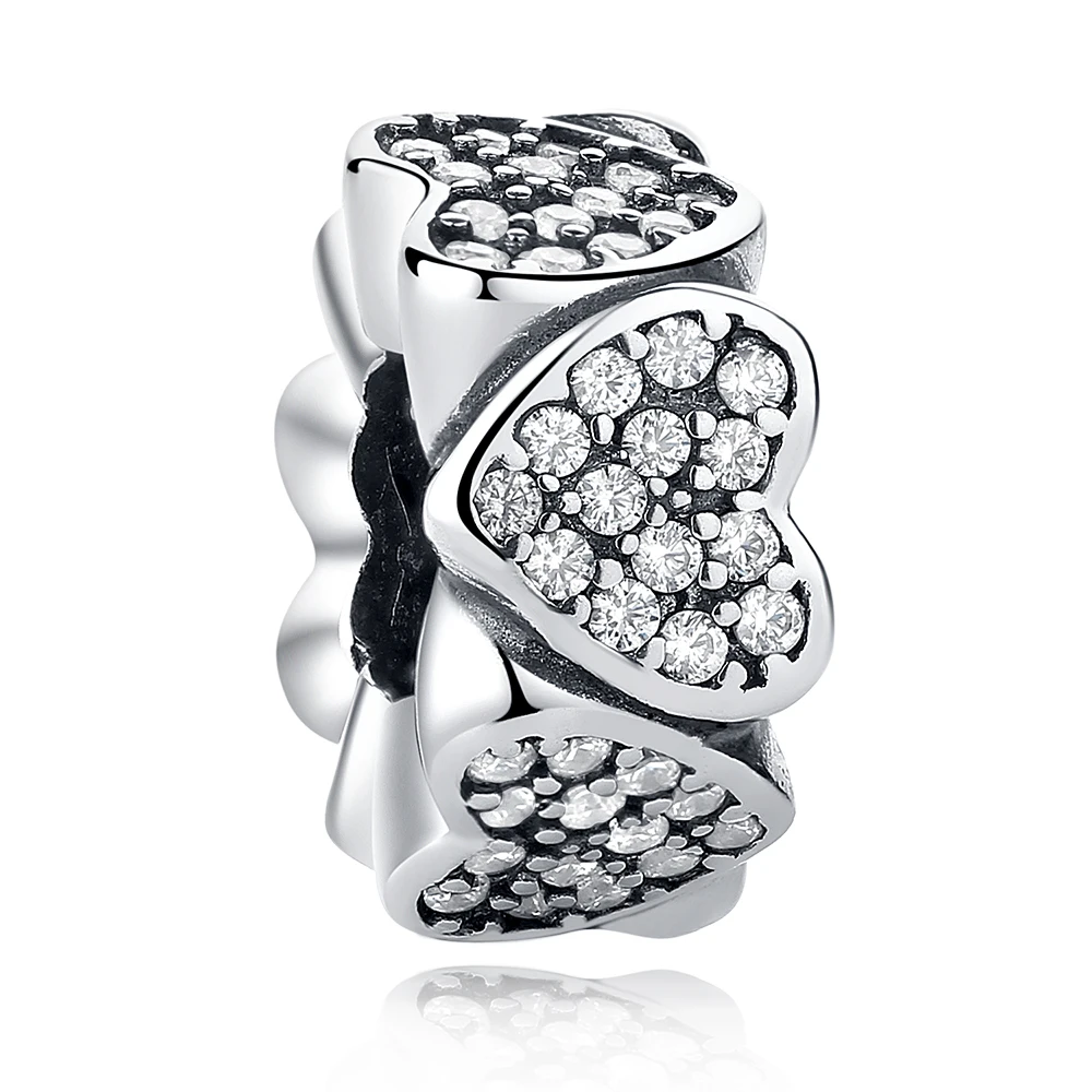 

Real 925 Sterling Silver Fancy CZ Pink Hearst Pacer Charm Beads Fit Original Bracelet for Women Fashion Jewelry Making