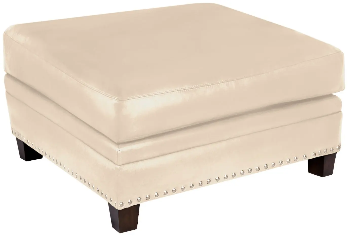 Omnia Leather Glendora Cocktail Ottoman in Leather, with Nail Head, Softstations White Winter