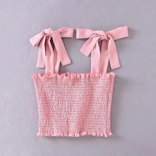 

2019 Women's solid color bow straps decorate tube top vest top, White/yellow/pink/red/black
