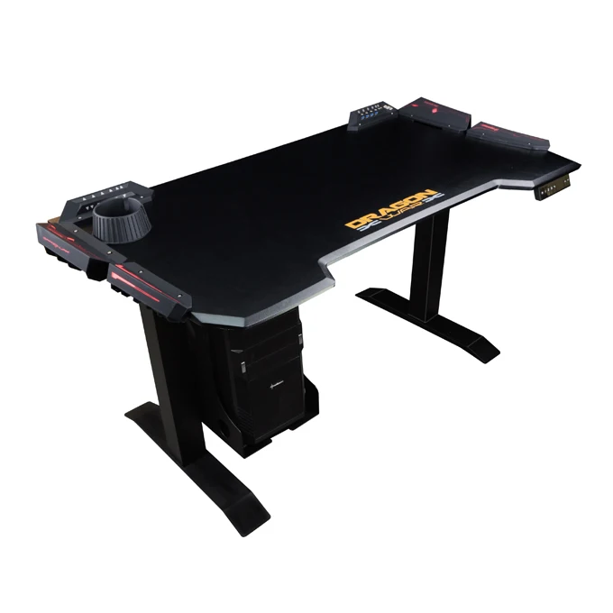 OEM logo tailor made design RGB led light adjustable height moving standing table with USB hub