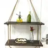 Wall Shelves Wooden Swing Storage Floating Shelves Hanging Shelf 2 Tier Jute Rope Organizer