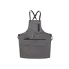 New Design Gray Coffee Shop Apron Canvas Work/Apron Barber/Waiters/Chef Apron X Back Cross Straps With 3 Pockets 2 Patterns