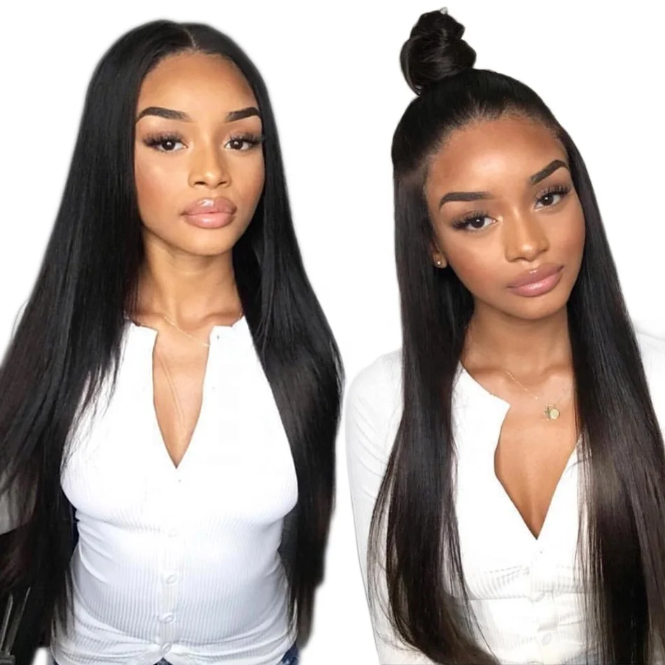 

Highknight 100% Brazilian Double Drawn Human Hair Wigs 150% Density Silky Straight Lace Front Wig For Black Women
