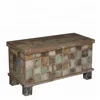 Earth Tone Checkered Reclaimed Wood Standing Coffee Table Chest