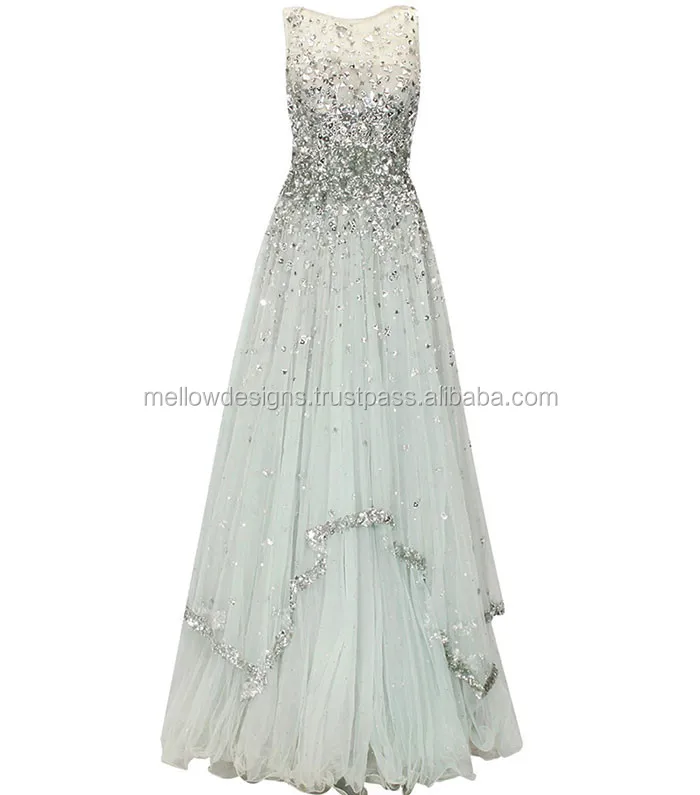 Dove Grey Crystal Embellished Bridal Indian Wedding Lehenga Gown