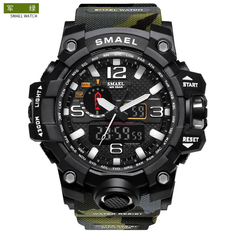 

SMAEL Brand 1545MC Dual Time Digital Analog Quartz Men G Sports Watches LED Electronic 50Meters Waterproof Swimming Watch, Army green;khaki;blue;red;orange