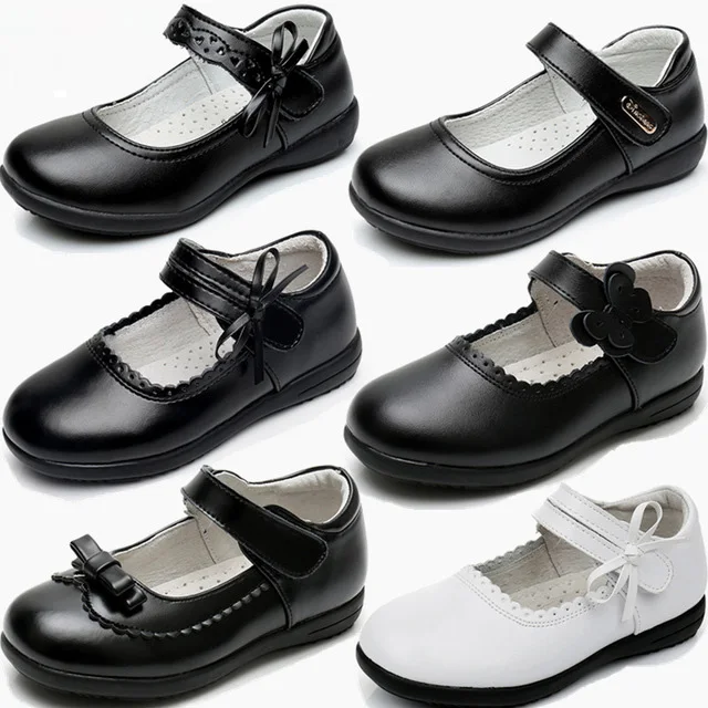 
XS8805 black color buckle straps girls leather dress shoes 