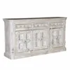 Rustic Antique Solid Wood Three Doors Three Drawers White Wash Buffet Sideboard