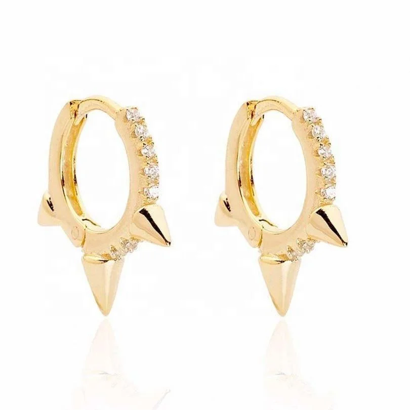 LOZRUNVE Minimalist Mini Rhinestone Spike Huggies Earrings 925 Silver Jewelry