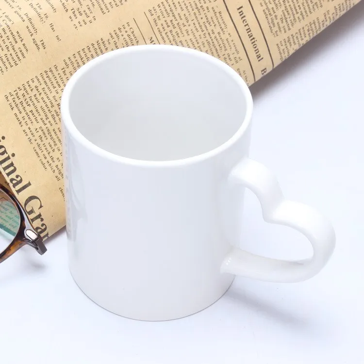 White 11 Oz Ceramic Coffee Mugs For Sublimation Heart Shaped Design