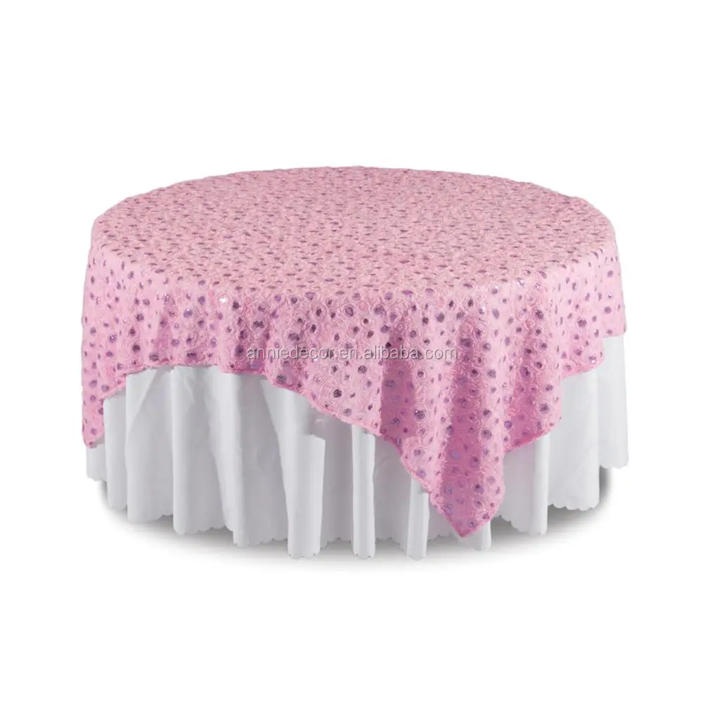 Elegant sequin embroidered rose pattern mesh table overlay