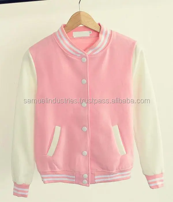 Source Light Pink Women Cotton Fleece Baseball Jacket on m.