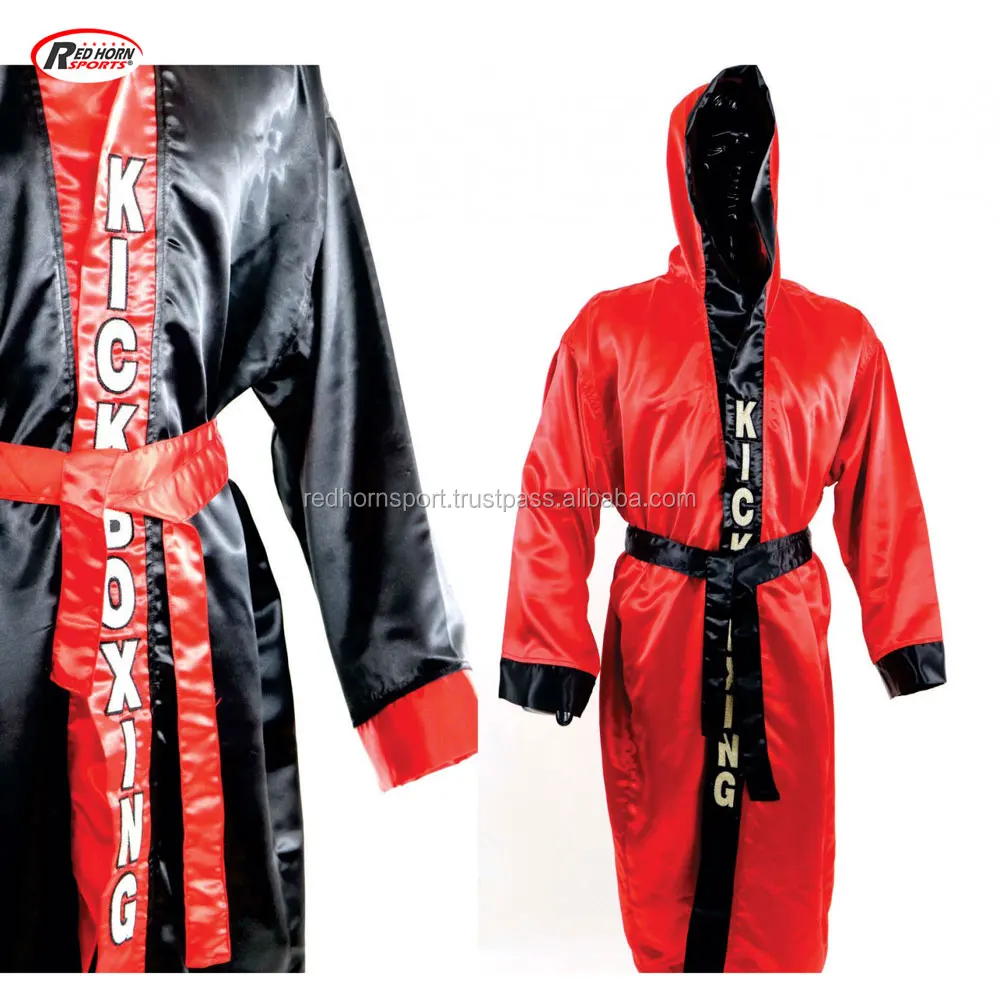 Satin Sports Boxing Robe With Hood,Custom Logo Robes By Red Horn Sports
