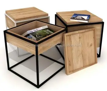 Living Room Wood With Metal Stand Side Table Dual Use Table With