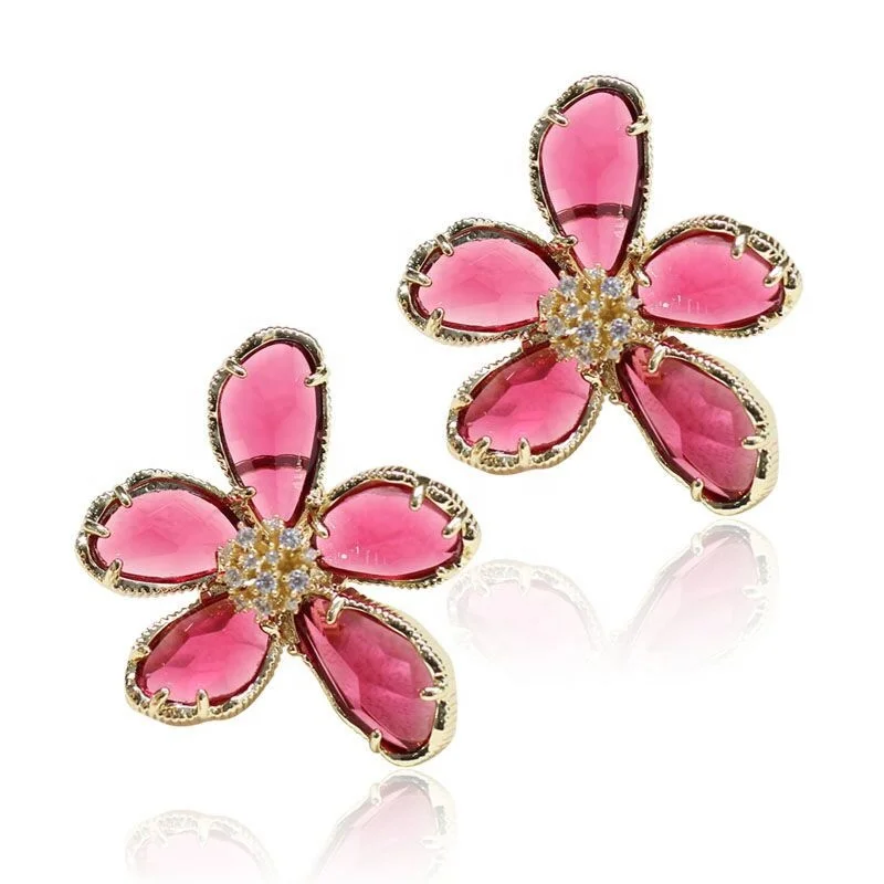 

Trendy Flower Earrings Crystal Inlaid 925 Sterling Silver Pin Earrings for Women