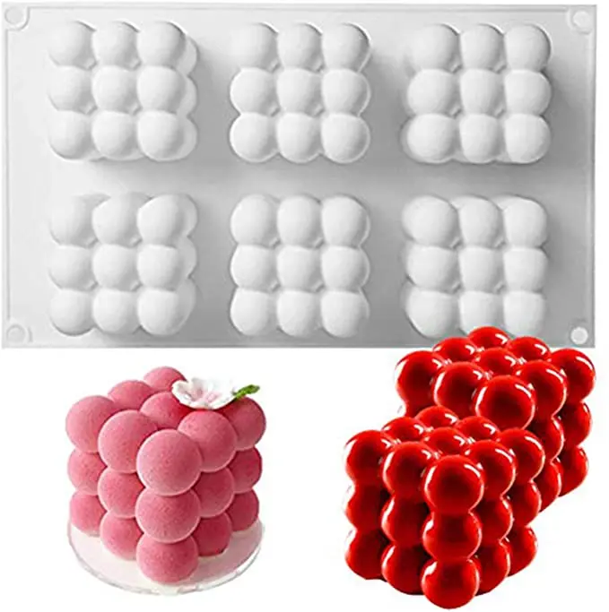 

F002 Wholesale 6 Cavities DIY Baking Dessert 3D Ball Cube Cake Molds Silicone Mousse Candle Mold, Stocked / cusomized